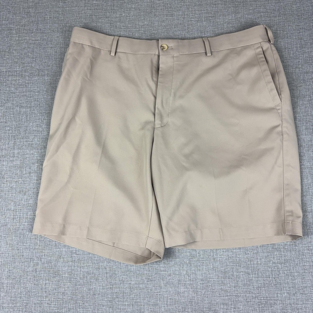 Peter Millar Shorts Mens 40 Beige Microfiber Pleated‎ Chino 10 Inseam Casual